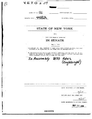 NYS Bill and Veto Jackets: 1996, Veto 59