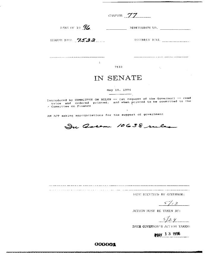 NYS Bill and Veto Jackets: 1996, Chapter 77