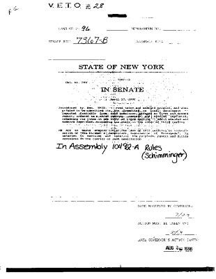 NYS Bill and Veto Jackets: 1996, Veto 28