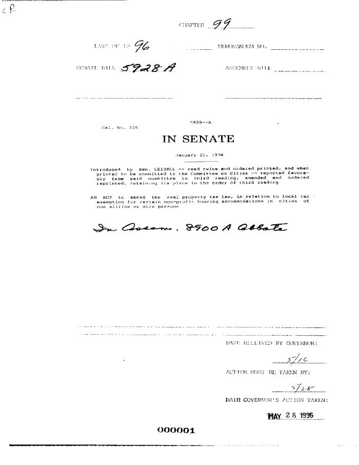 NYS Bill and Veto Jackets: 1996, Chapter 99