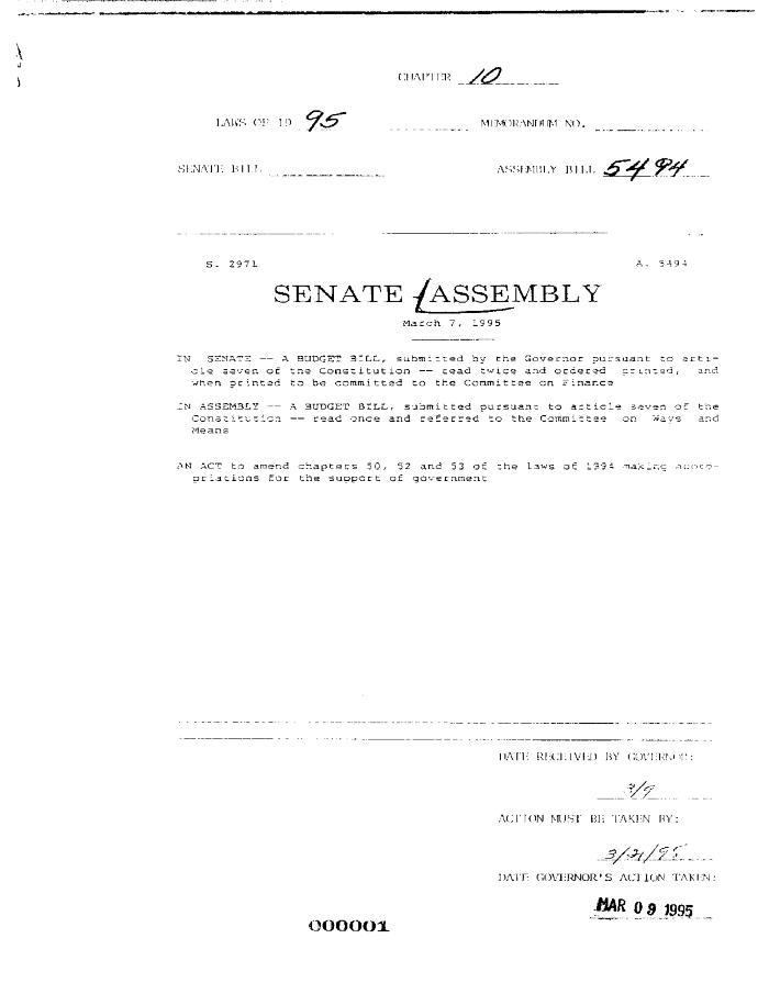 NYS Bill and Veto Jackets: 1995, Chapter 10