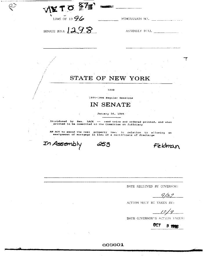 NYS Bill and Veto Jackets: 1996, Veto 87