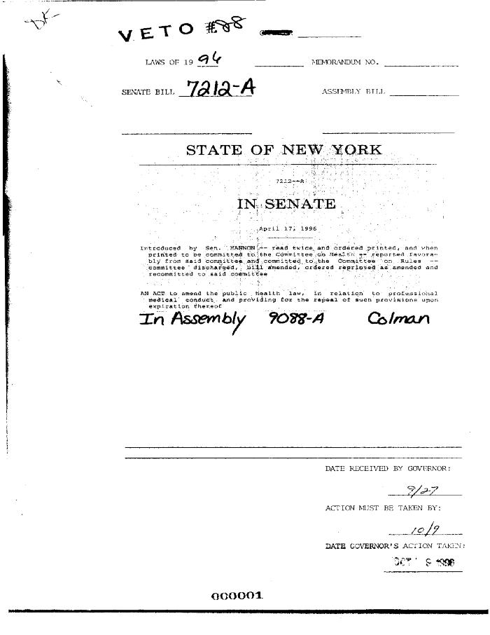 NYS Bill and Veto Jackets: 1996, Veto 88