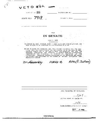 NYS Bill and Veto Jackets: 1996, Veto 82