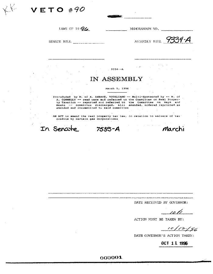 NYS Bill and Veto Jackets: 1996, Veto 90