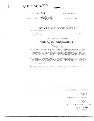 NYS Bill and Veto Jackets: 1996, Veto 83