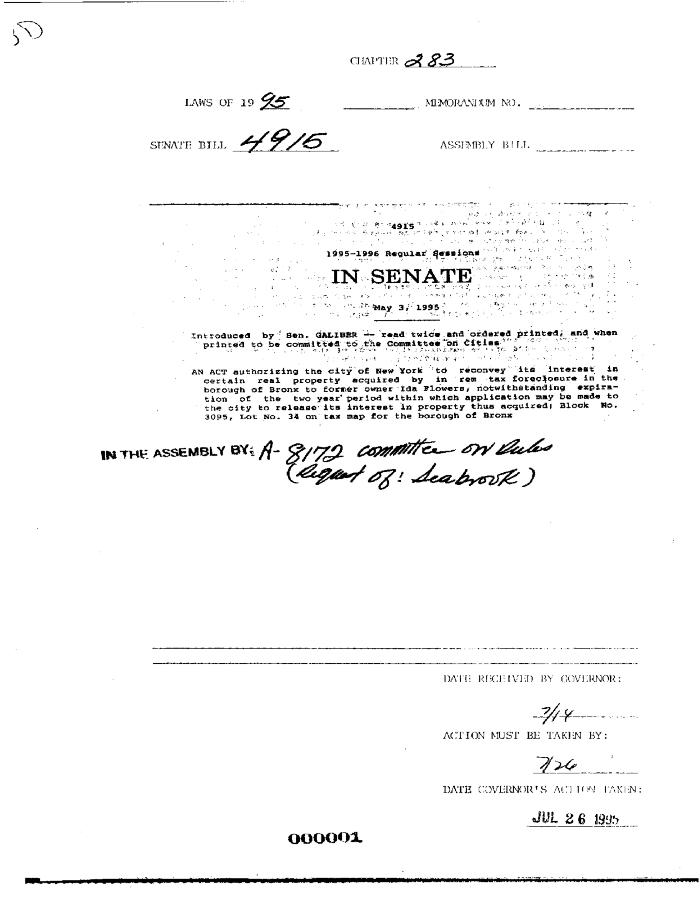 NYS Bill and Veto Jackets: 1995, Chapter 283