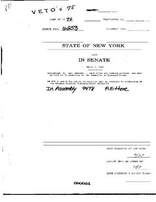 NYS Bill and Veto Jackets: 1996, Veto 78