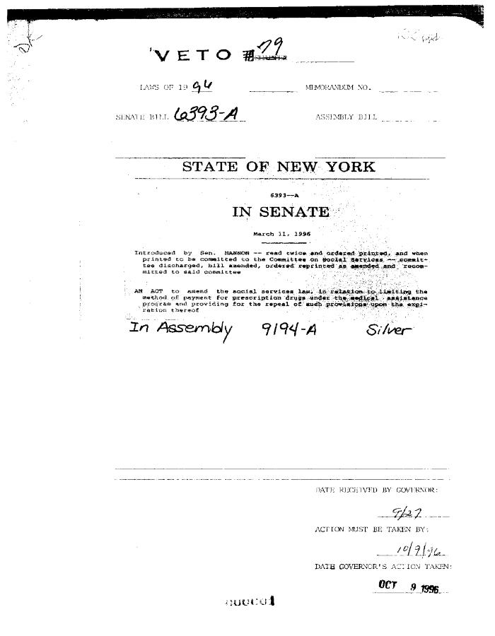NYS Bill and Veto Jackets: 1996, Veto 79
