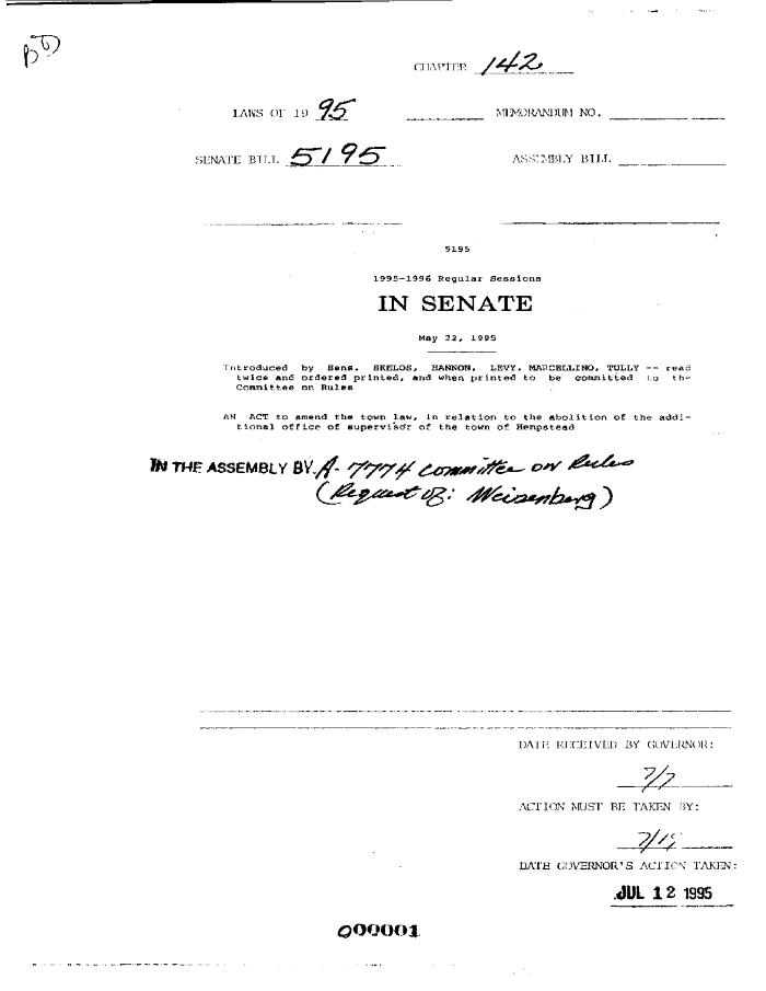 NYS Bill and Veto Jackets: 1995, Chapter 142