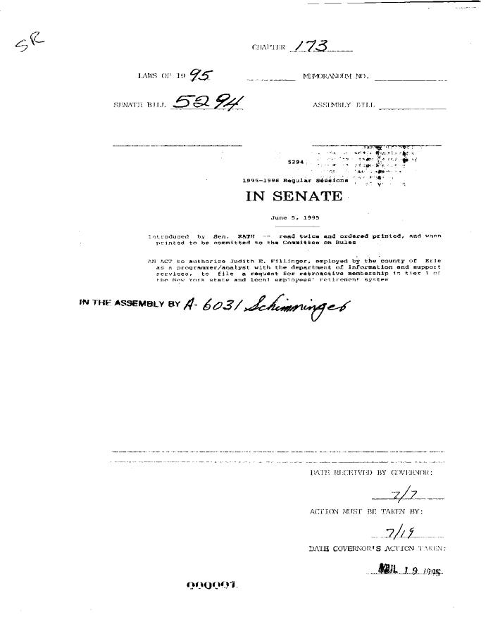 NYS Bill and Veto Jackets: 1995, Chapter 173