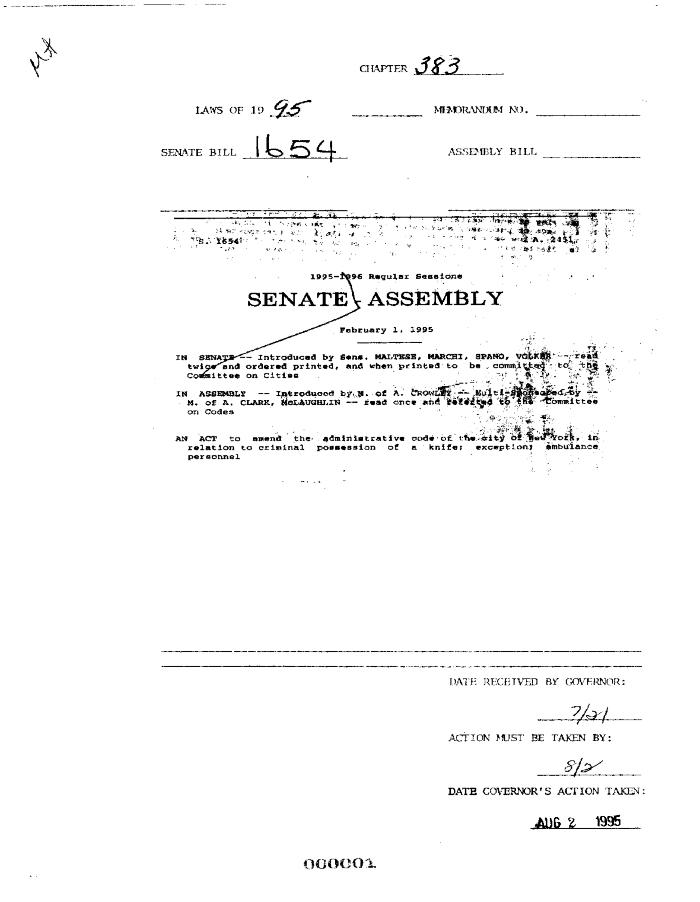 NYS Bill and Veto Jackets: 1995, Chapter 383