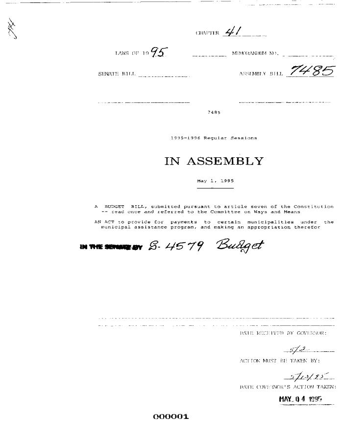 NYS Bill and Veto Jackets: 1995, Chapter 41