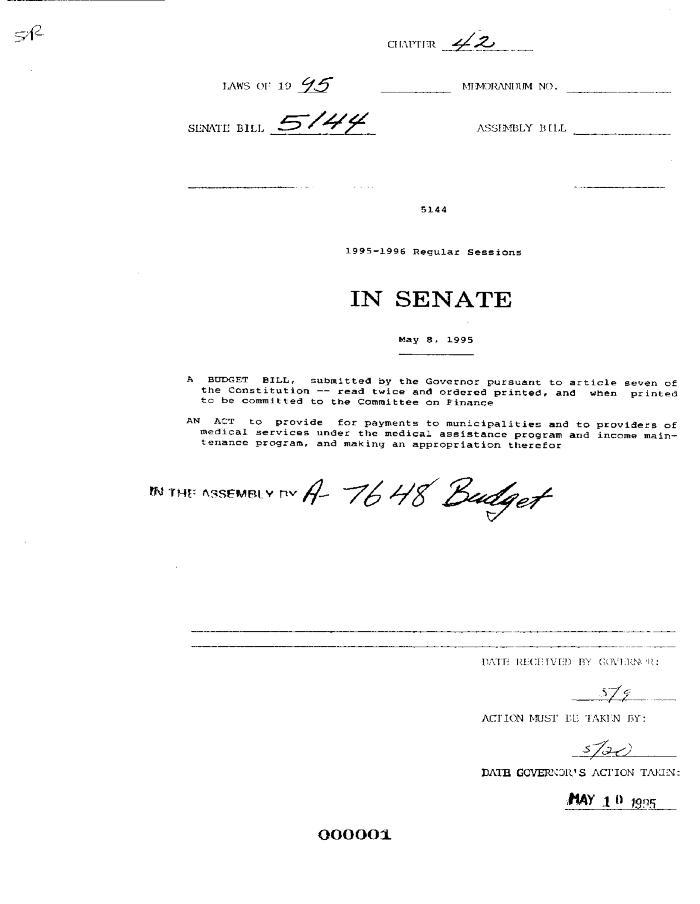 NYS Bill and Veto Jackets: 1995, Chapter 42