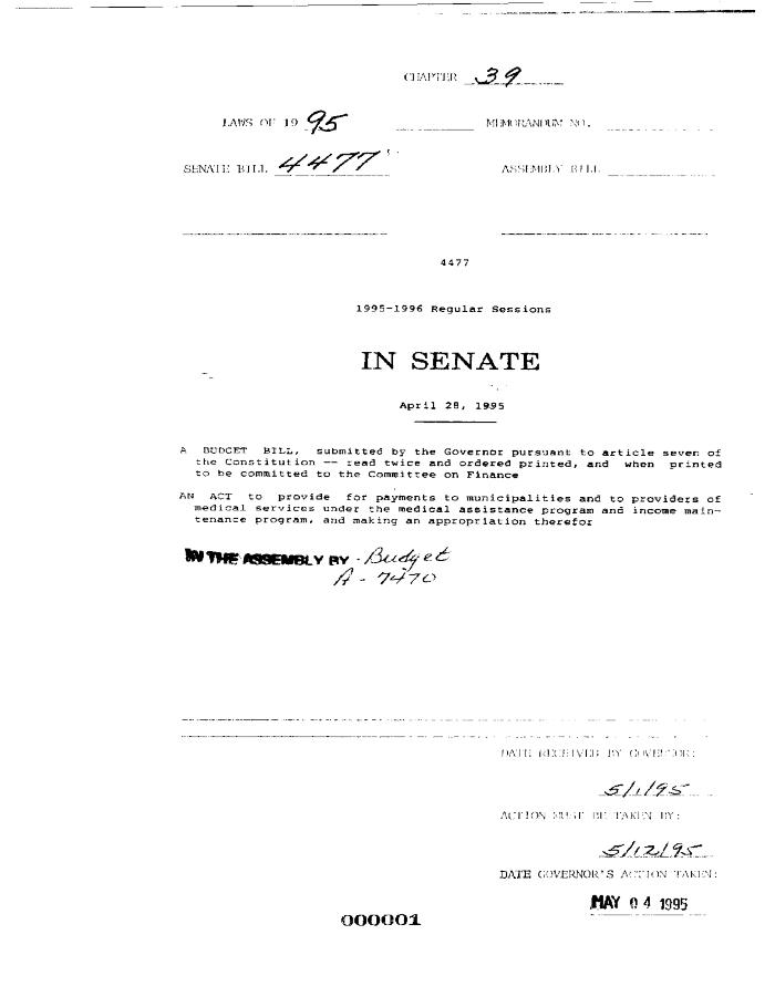 NYS Bill and Veto Jackets: 1995, Chapter 39