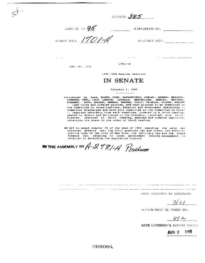 NYS Bill and Veto Jackets: 1995, Chapter 385