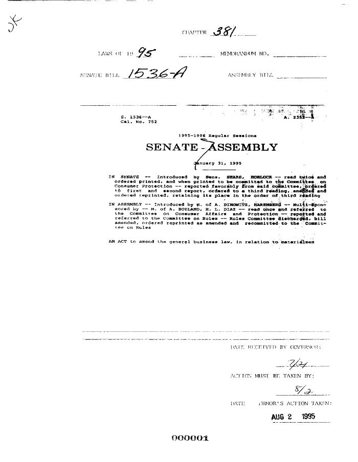 NYS Bill and Veto Jackets: 1995, Chapter 381