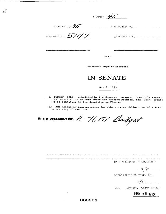 NYS Bill and Veto Jackets: 1995, Chapter 45