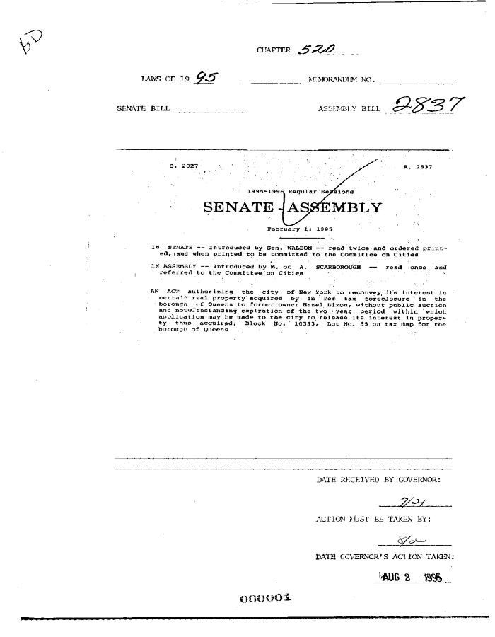 NYS Bill and Veto Jackets: 1995, Chapter 520