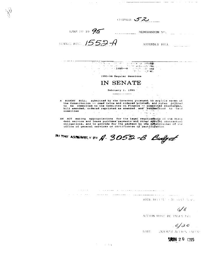 NYS Bill and Veto Jackets: 1995, Chapter 52