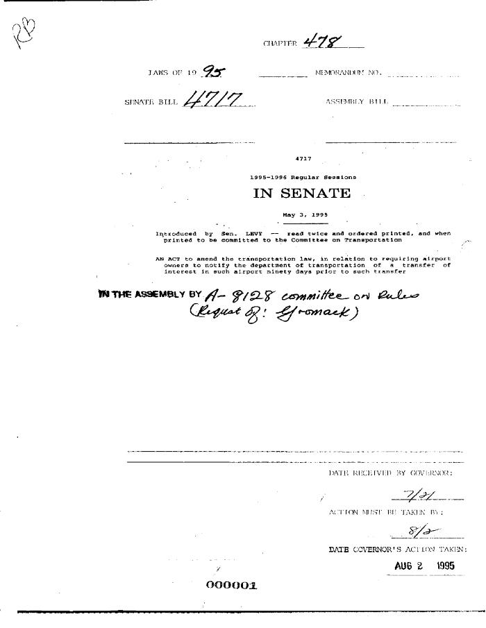 NYS Bill and Veto Jackets: 1995, Chapter 478