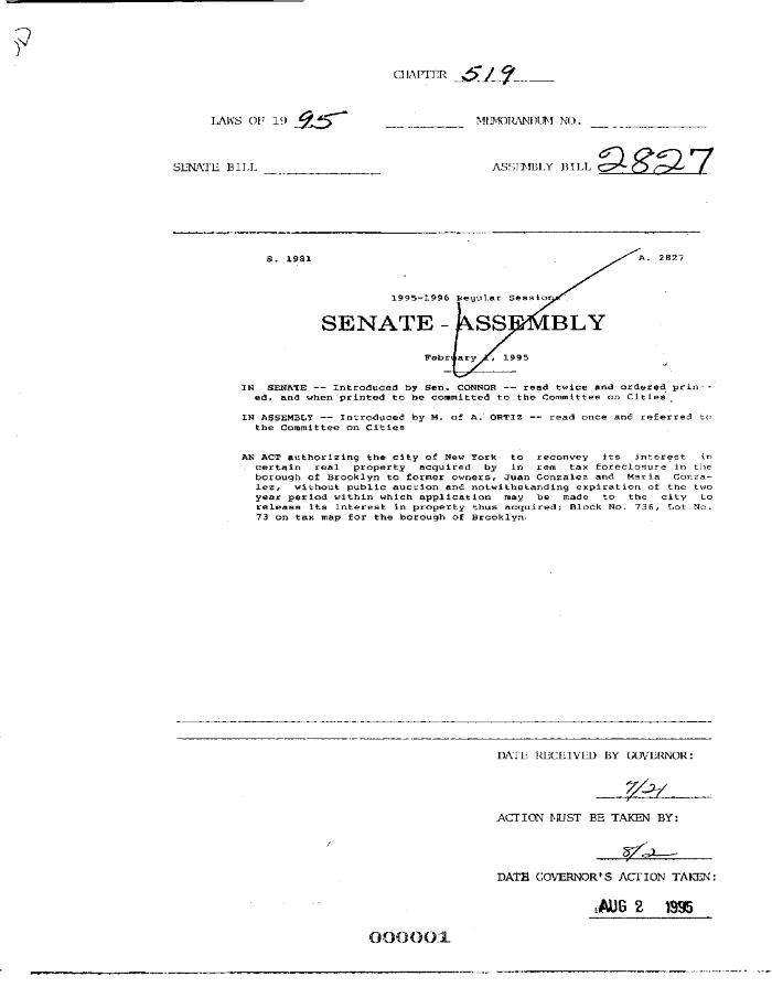 NYS Bill and Veto Jackets: 1995, Chapter 519