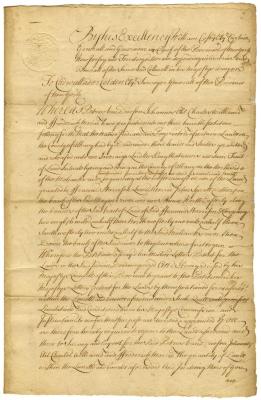 Warrant of survey for Petrus Van Driessen, Johannes Ehl and others, for land on the Mohawks river, 1732