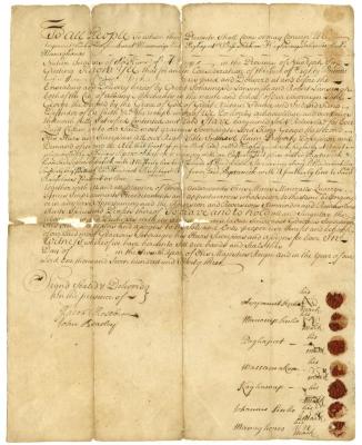 Indian deed to Gerrit Johannesse Lansingh and Robert Lansingh of land near Kinderhook, 1733