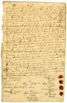 Indian deed to Daniel Denton of land on the west side of the Hudson River, 1734