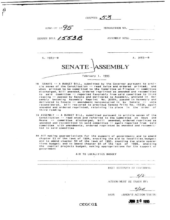 NYS Bill and Veto Jackets: 1995, Chapter 53