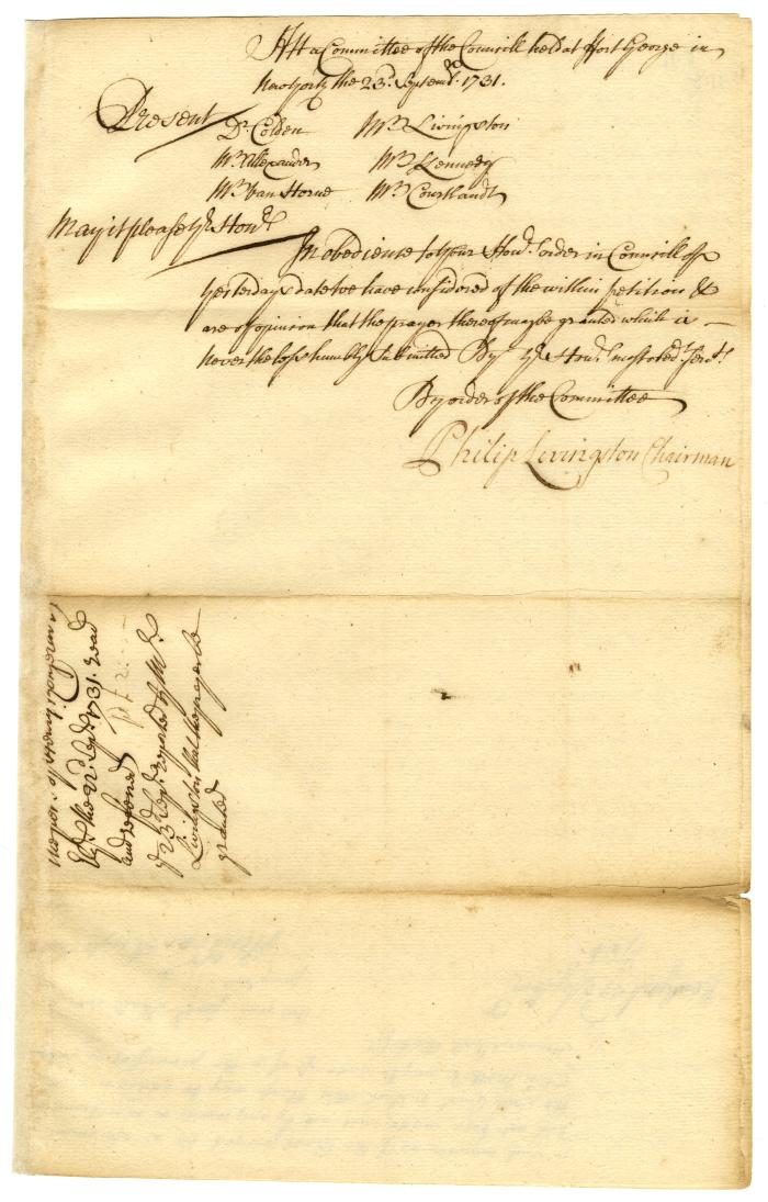 Report of Phillip Livingston on the petition of Henry Van Rensselaer, 1731