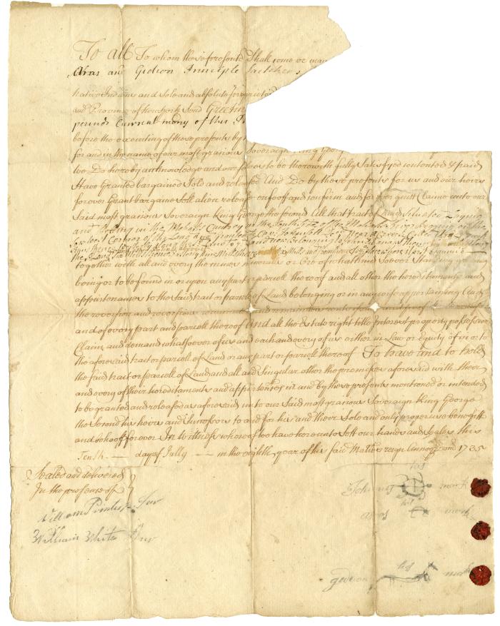 Indian deed to Jacob Glen and others of land on the south side of the Mohawk river, 1735