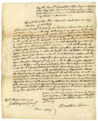 License to George Klock for land on the Mohawk river, 1760