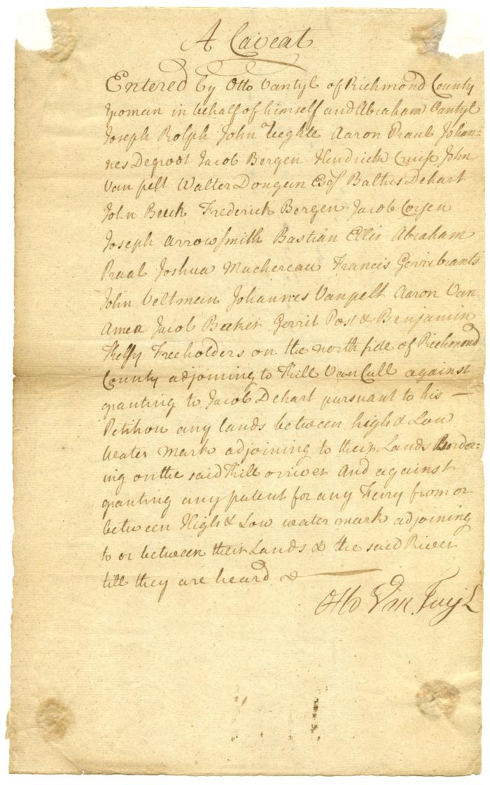 Caveat to petition against a Staten Island ferry, 1747
