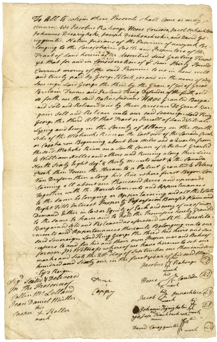 Indian deed copy to George Klock, 1761