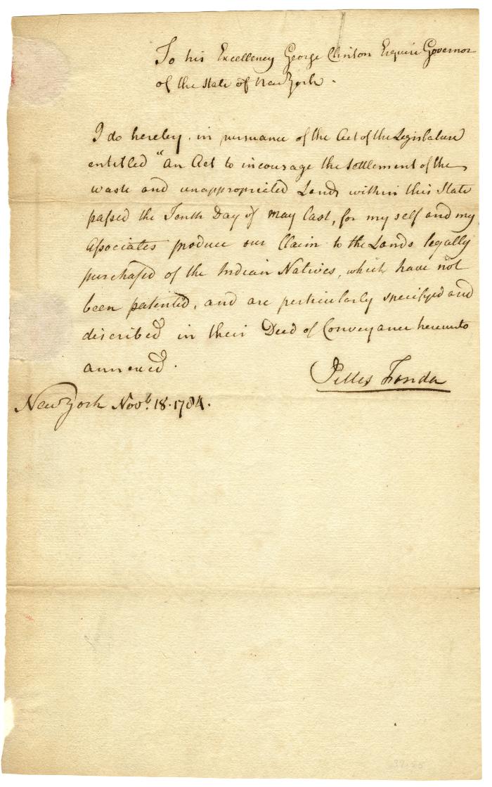 Claim of Jellis Fonda for land described in an Indian deed, 1784