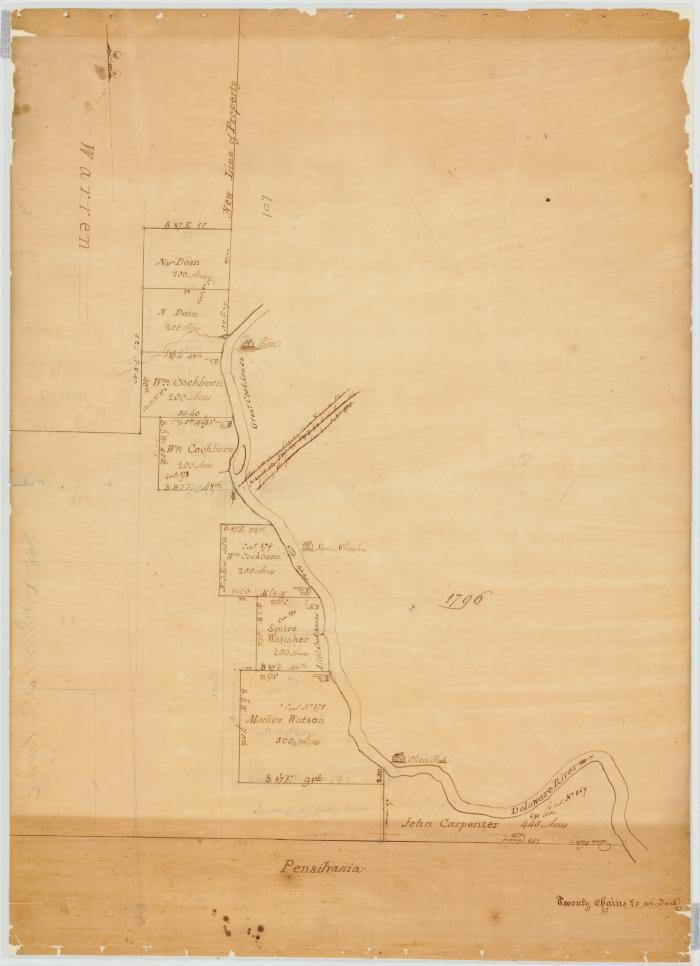 Map of sundry tracts of land on the Delaware river in Broome County. Map #94A