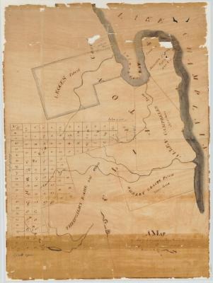 Map of a tract of land granted to Pleny Moore in 1787 near Crownpoint. Map #74