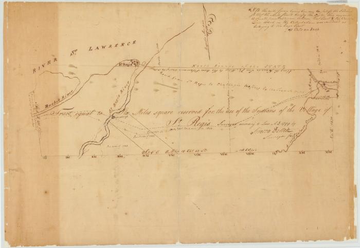 Map of a tract equal to 6 miles Square reserved for use of the Indians of the Village of St. Regis. Map #89