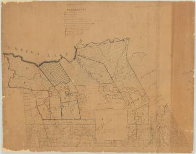 Map and copy of lands bordering Oneida Lake with references to Indian purchases, 1798-1817. Map#206