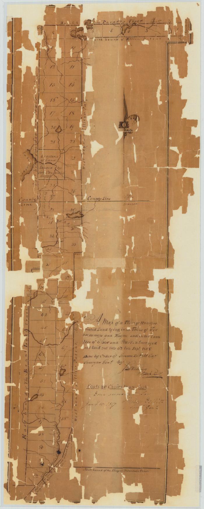 Map of tract of unappropriated land in the Towns of Tycondaroga and Hague. Map #208