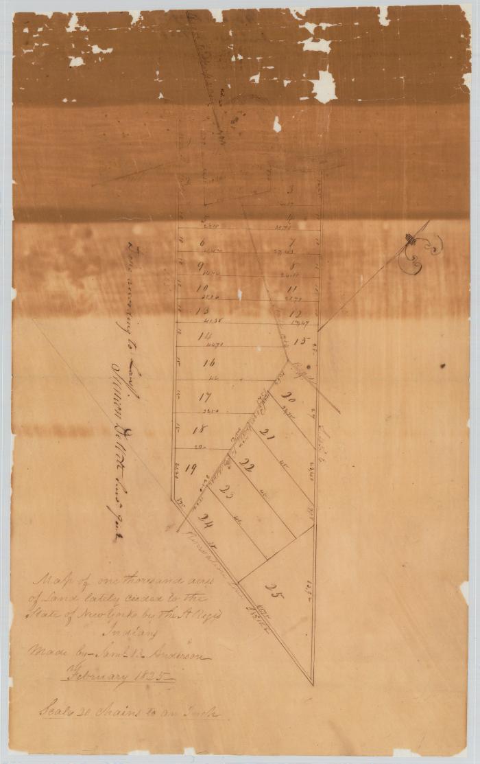 Map of 1,000 acres of land known as the Purchase of 1825. Map #278A