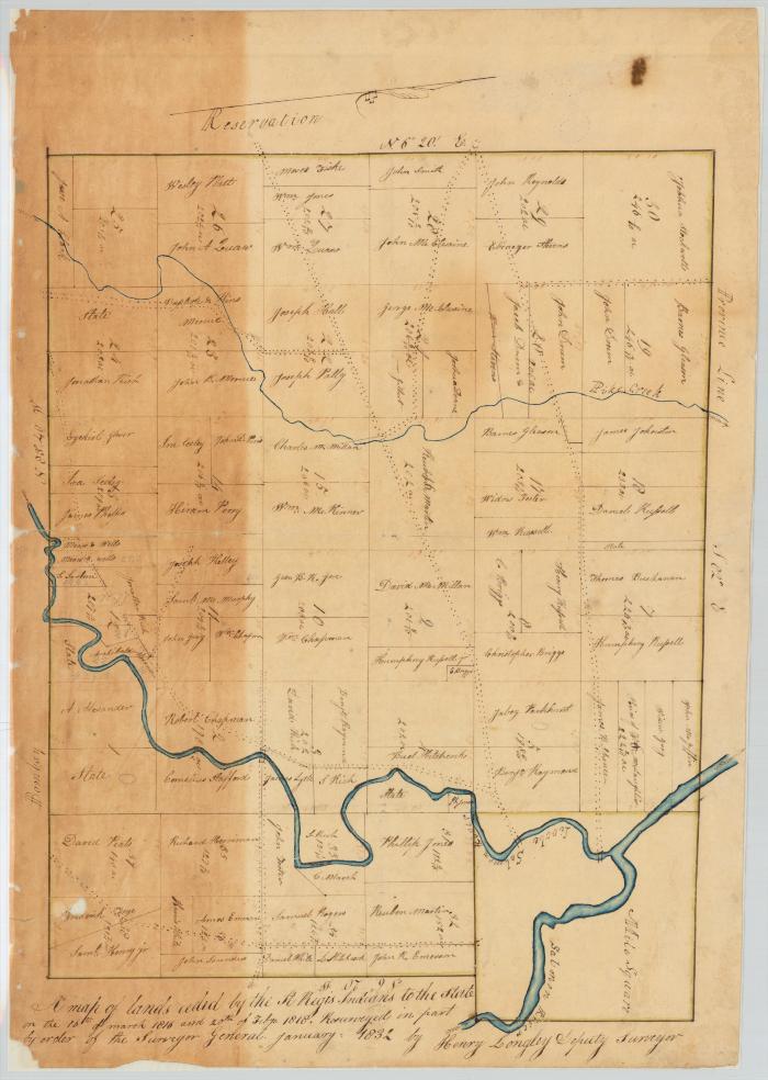 Map of lands ceded by the St. Regis Indians to the State of New York. Map #301A