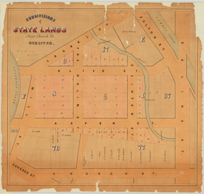 Map of Subdivisions of lands near Church Street, Syracuse. Map #458_2