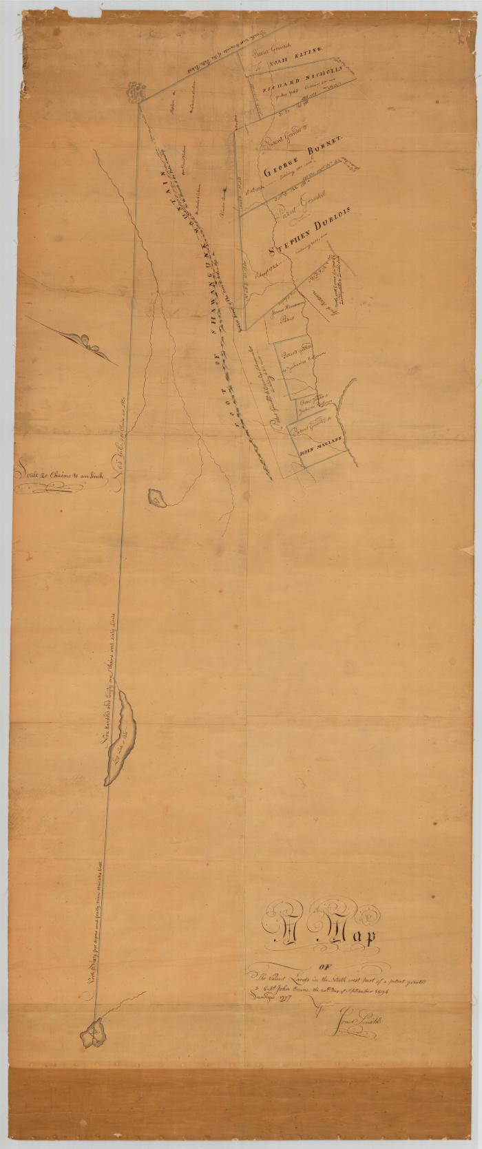 Map of the vacant lands in the northwest part of a patent granted to Capt. John Evans. Map #402