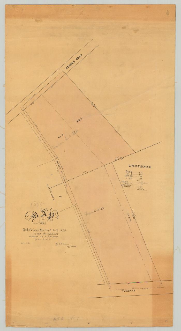 Map of subdivisions No. 1 and 2, Lot 324 in the Town of Geddes. Map #456B