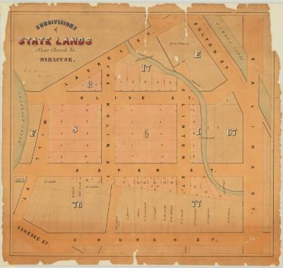 Map of Subdivisions of lands near Church Street, Syracuse. Map #458_2