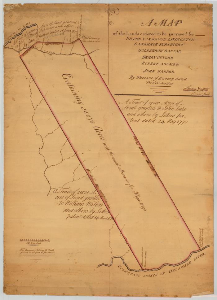 Map of 35,078 acres of land ordered to be surveyed for Peter Van Brugh Livingston. Map #413