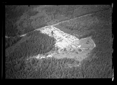 Aerial view of a Civilian Conservation Corps camp at Wawbeek in Harrietstown, Franklin County