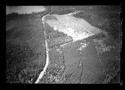 Aerial view of a Civilian Conservation Corps camp being constructed near Barnum Pond, Franklin County